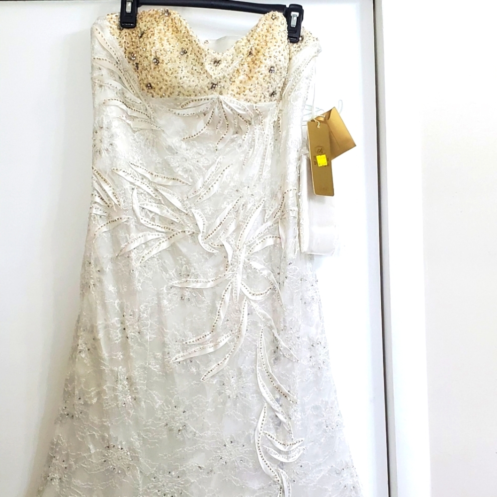 White, Gold, Lace, Sequins, Crystal, Wedding, Prom, Quincinera, Sweet 16  Gown